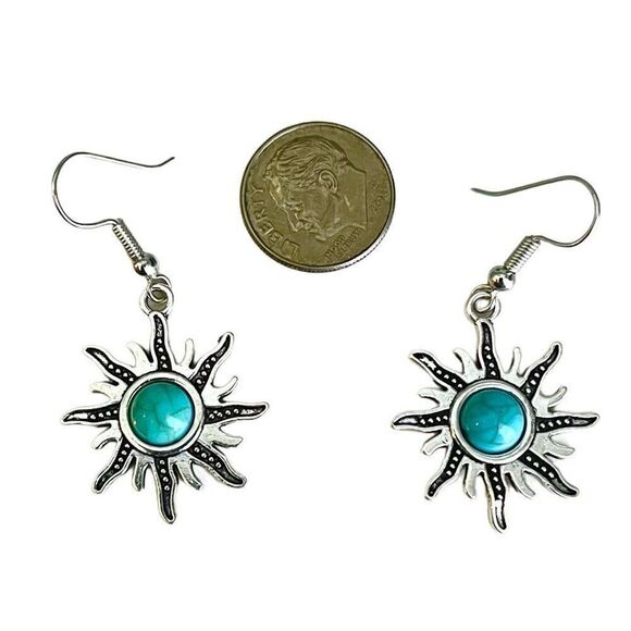 BBS Dangle Silver & Turquoise Earrings - Picture 2 of 8